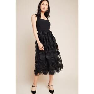 Anthropologie Maeve Floriana Lace Midi Dress Women's Size 6 Black